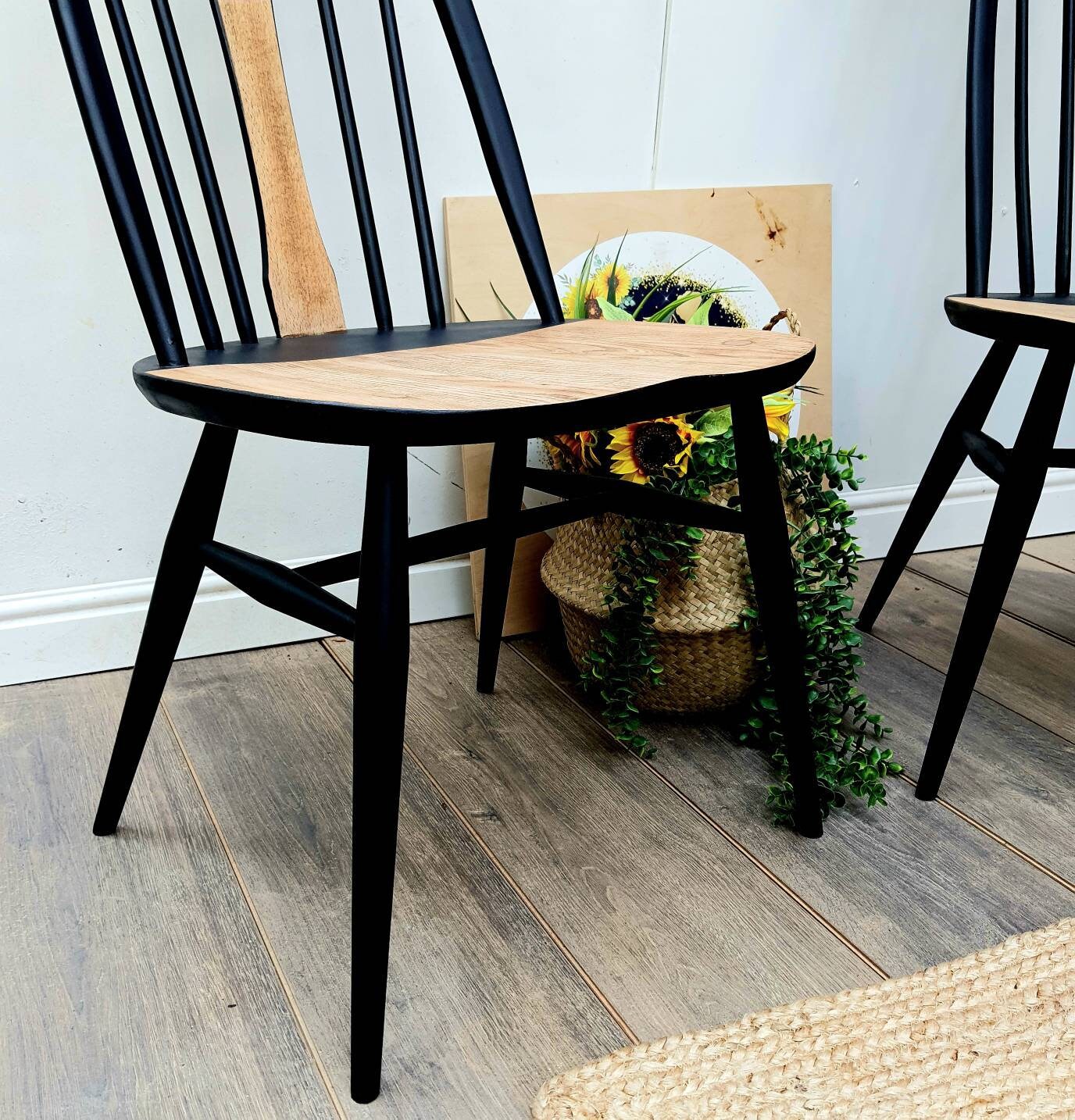 Vintage Ercol Windsor Highback Swan Dining Chair Painted in Black