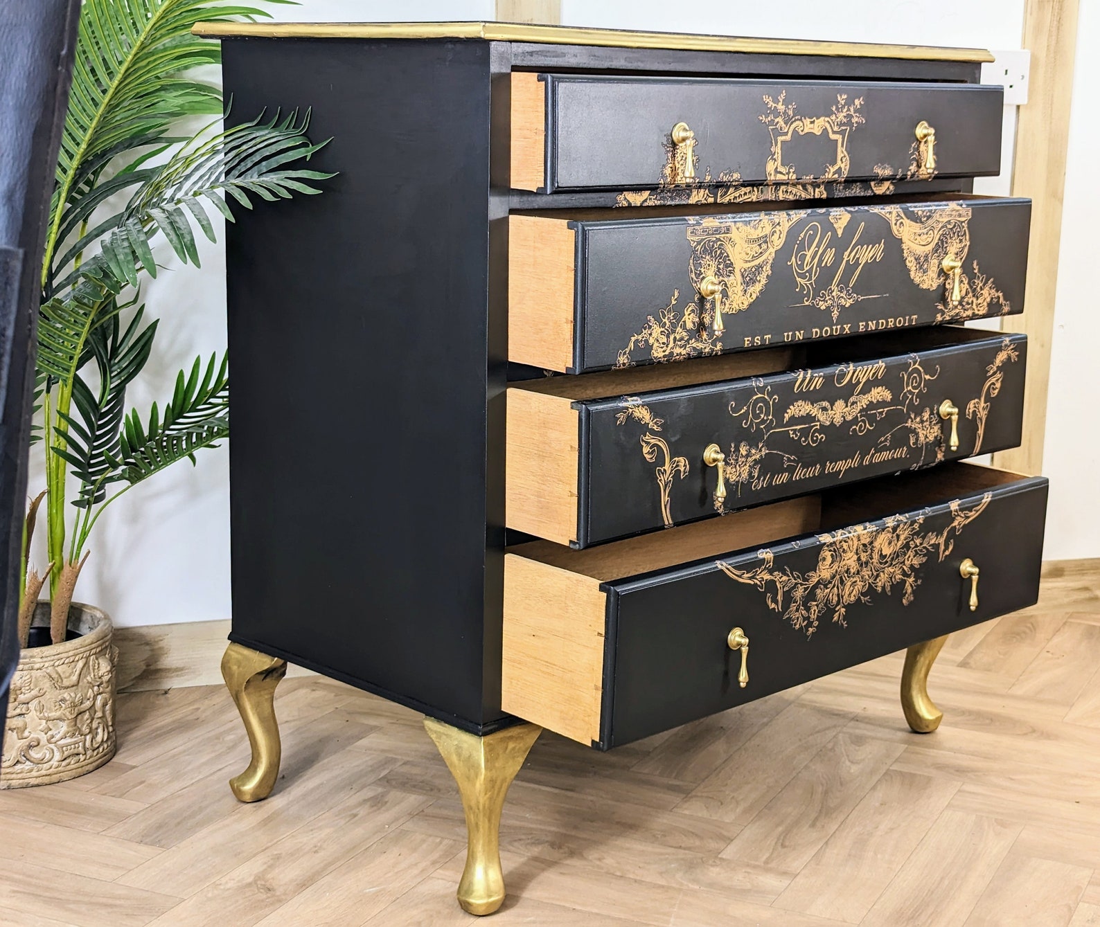 Vintage Art Deco Black and Gold Chest of Drawers Painted - Etsy UK