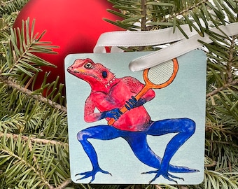 Square ornament, Agama Lizard Tennis Player