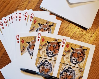 Set of 15 flat 5x7" blank Tigress Queen of Diamonds cards