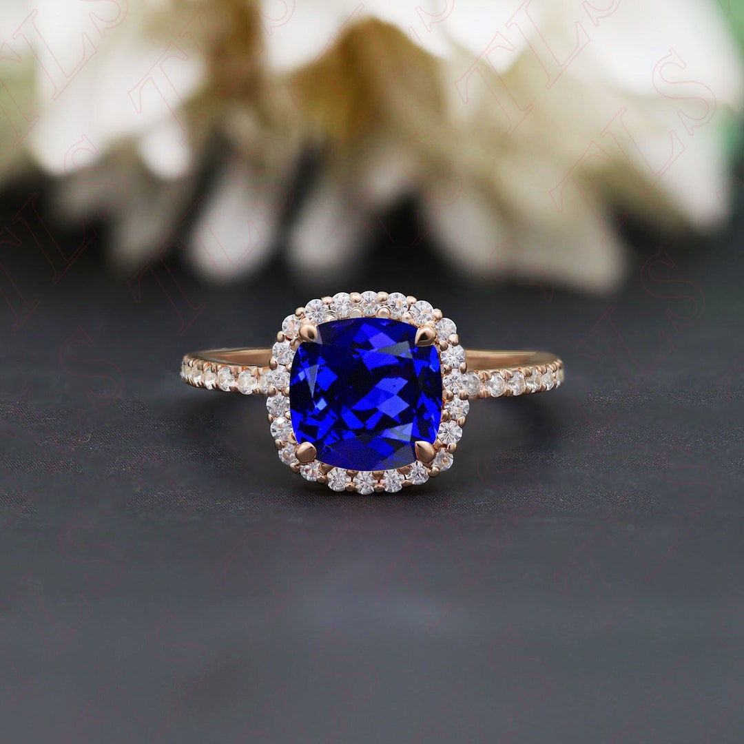 3.40 Ct Violet Blue Tanzanite Halo Engagement Ring Bridal Etsy