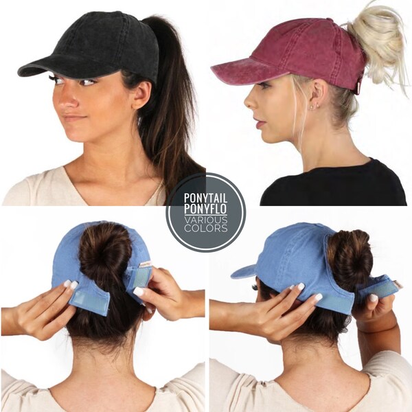 Gorra de cola de caballo sólida lavada vintage, sombrero de moño desordenado, sombrero de cola de caballo alta de béisbol, varios colores, gorra de béisbol updo