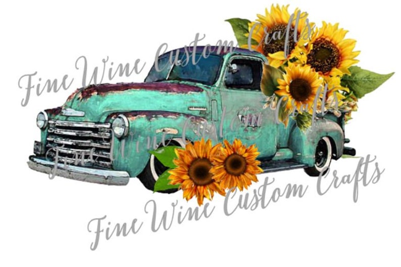 Download TWO for One Vintage Turquoise Truck with Sunflowers | Etsy