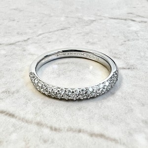 14K 3 Row Pave Diamond Wedding Band Ring - 14K White Gold Triple Row Half Eternity Ring For Women - Birthday Gift For Her - Bridal Rings