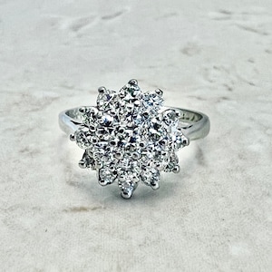 1 CT Vintage English 18K Diamond Cluster Ring - 1950’s White Gold Diamond Ring - Diamond Cocktail Ring - Diamond Wedding Ring - Promise Ring