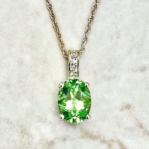 14K Diamond & Oval Peridot Pendant Necklace - 14K Yellow Gold Peridot Necklace - Peridot Solitaire Pendant - August Birthstone Necklace