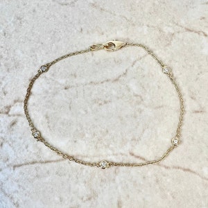 14K Gold Diamond By The Yard Bracelet 0.12 CTTW - 14K Yellow Gold Bracelet - Diamond Station Bracelet - Diamond Bracelet - Gifts For Women