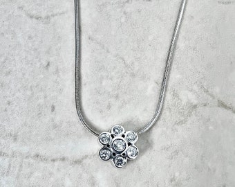 14K Diamond Flower Necklace - White Gold Diamond Halo Pendant - Halo Diamond Pendant Necklace - Diamond Necklace - Diamond Halo Necklace