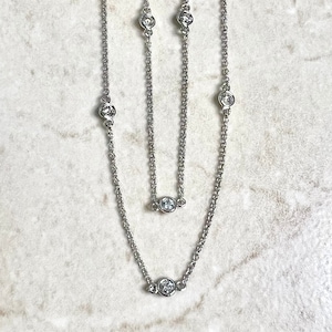 Solid 14K Gold 0.50 CT Bezel Diamond Station Necklace - 14K White Gold Diamond By The Yard Necklace - Diamond Necklace - White Gold Necklace