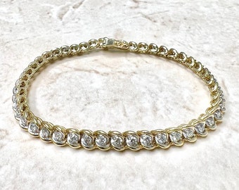 Vintage 10K Diamant Tennis Armband - 10K Gelbgold Diamant Armband - Gold Tennis Armband - Geschenk für sie - Alltags Armbänder für Frauen