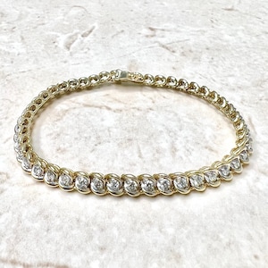 Vintage 10K Diamond Tennis Bracelet - 10K Yellow Gold Diamond Bracelet - Gold Tennis Bracelet - Gift For Her - Everyday Bracelets For Women