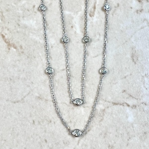 1.30 CT 14K Gold Bezel Diamond Station Necklace - Solid 14K White Gold Diamond By The Yard Necklace - Natural Diamond Necklaces For Women