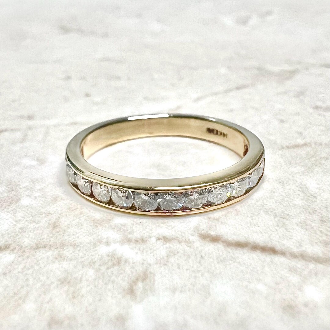 14K Diamond Half Eternity Band Ring 0.60 CT - 14K Yellow Gold Channel ...