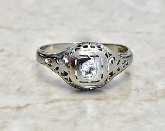 Antique Art Deco Diamond Engagement Ring - Solid 18K White Gold Diamond Solitaire Ring - Art Deco Ring - Diamond Wedding Ring - Diamond Ring