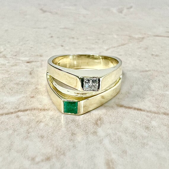 Vintage 18K Natural Emerald & Diamond Toi Et Moi … - image 2