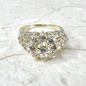 Anello a grappolo di diamanti 14K - Anello da cocktail con diamanti in oro giallo 14K - Anello con alone di diamanti - Anello importante - Anello per anniversario - Il regalo migliore per lei