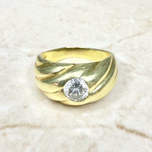 Vintage 14K Gold Diamond Dome Ring - Solid 14K Yellow Gold Diamond Solitaire Ring - 14K Dome Diamond Ring - Vintage Rings 14K - Gift For Her