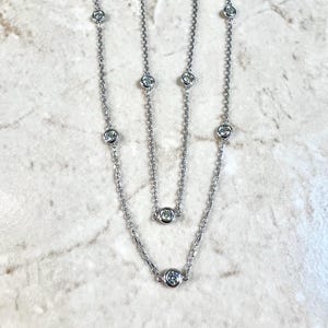 0.80 CT 14K Gold Bezel Diamond Station Necklace - Solid 14K White Gold Diamond By The Yard Necklace - Natural Diamond Necklaces For Women