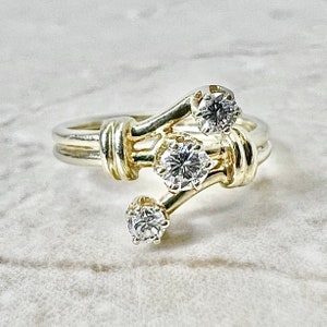 Vintage 14K Gold 3 Stone Diamond Ring - 14K Yellow Gold Diamond Cocktail Ring - Diamond Wedding Ring - Statement Ring - Perfect Gift For Her