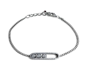 ZYDO Italy "Danza Di Diamanti" Adjustable 18K White Gold Floating Diamond Bracelet - Sliding Bracelet - Floating Bracelet - Christmas Gifts