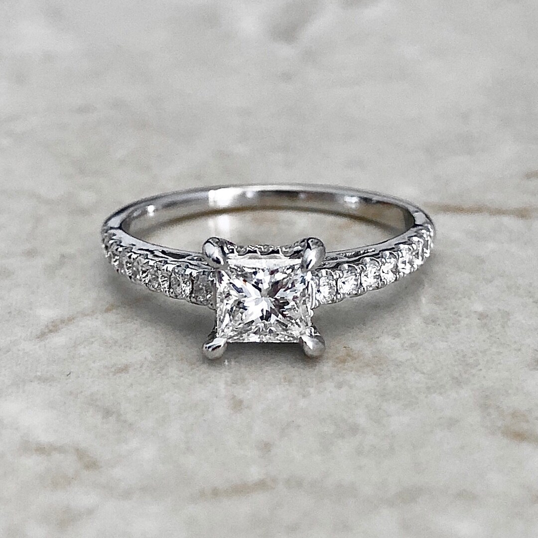 18K Princess Cut Diamond Engagement Ring White Gold - Etsy