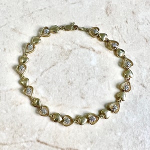 Vintage 10K Heart Diamond Bracelet - 10K Yellow Gold Diamond Heart Bracelet - Vintage Bracelet - Valentine’s Day Gift - Best Gifts For Her