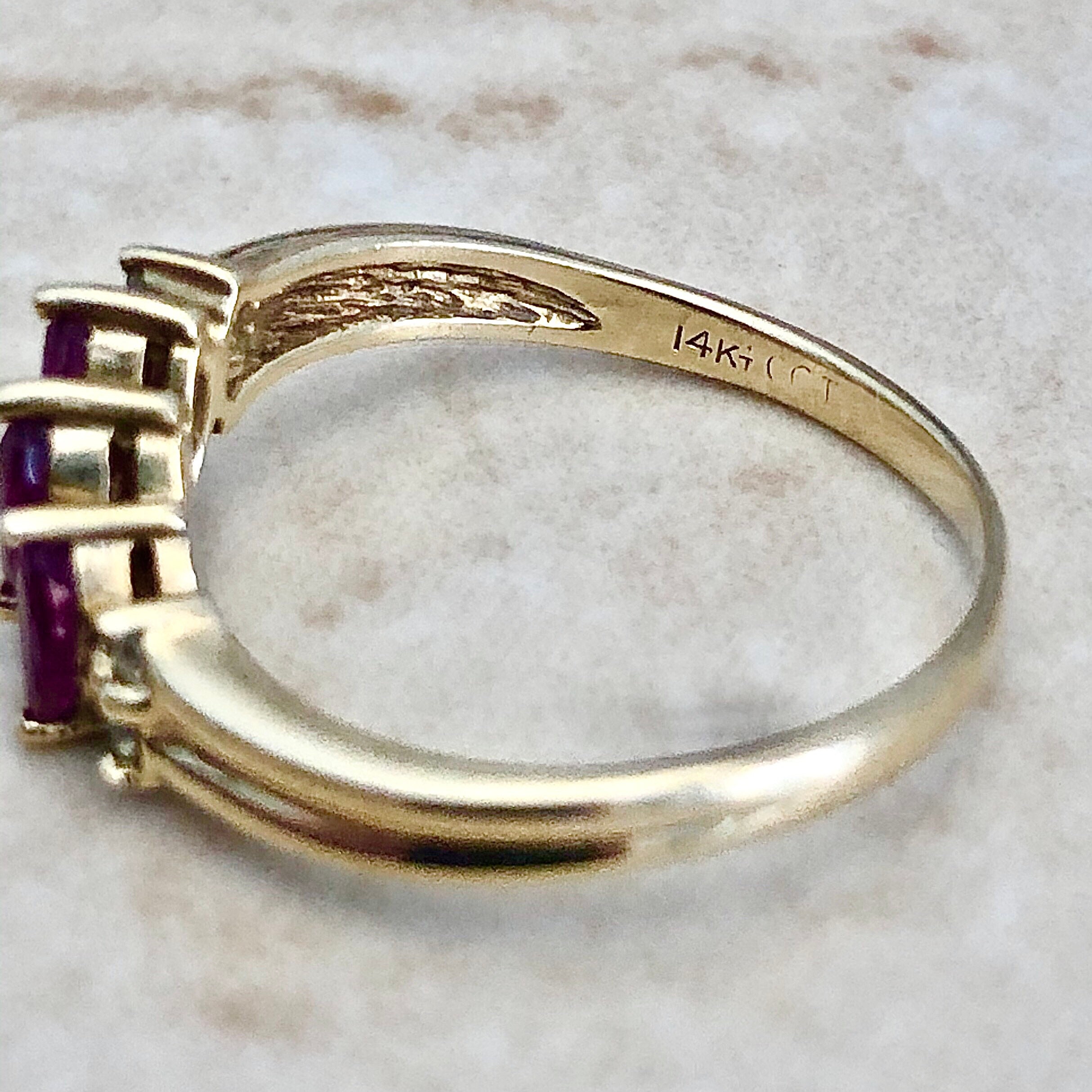 Vintage Ruby & Diamond Ring 14K Yellow Gold Genuine | Etsy