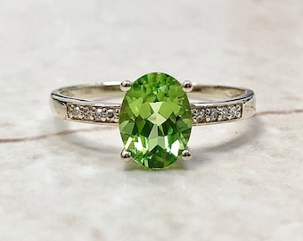 14K Natural Peridot & Diamond Ring - Yellow Gold Peridot Solitaire Ring - Peridot Ring -August Birthstone -Birthday Gift- Best Gift For Her