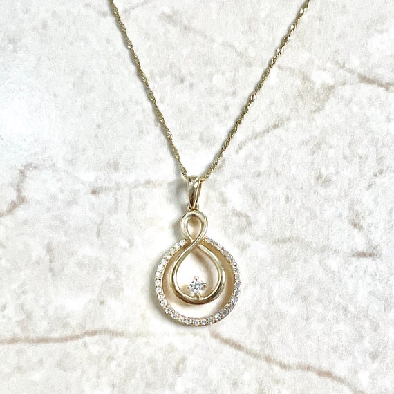 14K Diamond Infinity Pendant Necklace - 14K Yello… - image 3