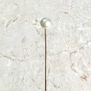 Vintage Yellow Gold Pearl Stick Pin - Solid 14K Yellow Gold Pin - Single White Pearl Pin - Pearl Hat Pin - Gold Hat Pin - Vintage Stick Pin