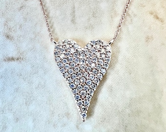 Collar con corazón de oro macizo de 14 quilates y pavé de diamantes de 1/2 quilates - Collar con colgante de corazón de diamantes en oro rosa de 14 quilates - Collar con corazón de diamantes - Regalo para ella