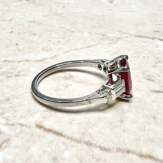 Vintage Handcrafted Platinum Ruby & Diamond Ring … - image 7