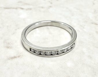 Vintage 14k White Gold Diamond Wedding Band - Channel Set Ring, Size 7 ...