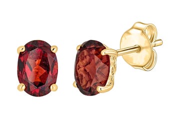 14K Gold Garnet Stud Earrings - Solid 14K Yellow Gold Garnet Earrings - Oval Garnet Jewerly - January Birthstone Earrings - Gift for Her