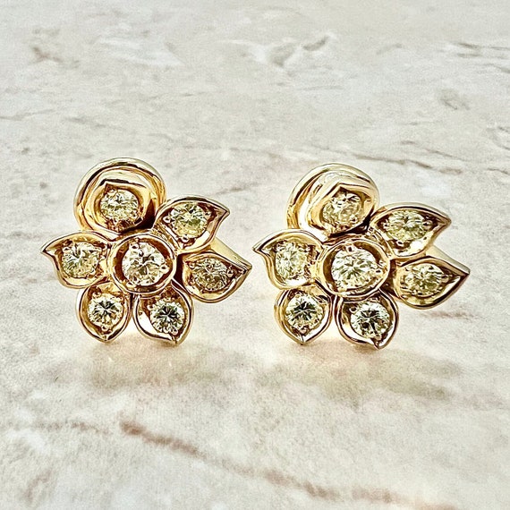 Vintage 18K Yellow Diamond Halo Earrings By Carvi… - image 4