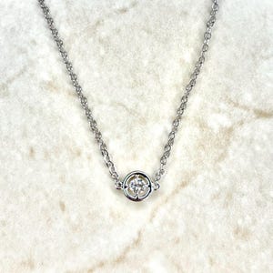 14K Diamond Solitaire Pendant Necklace - Solid 14K White Gold Diamond Solitaire Necklace - Solid White Gold Diamond Necklace - Gift For Her