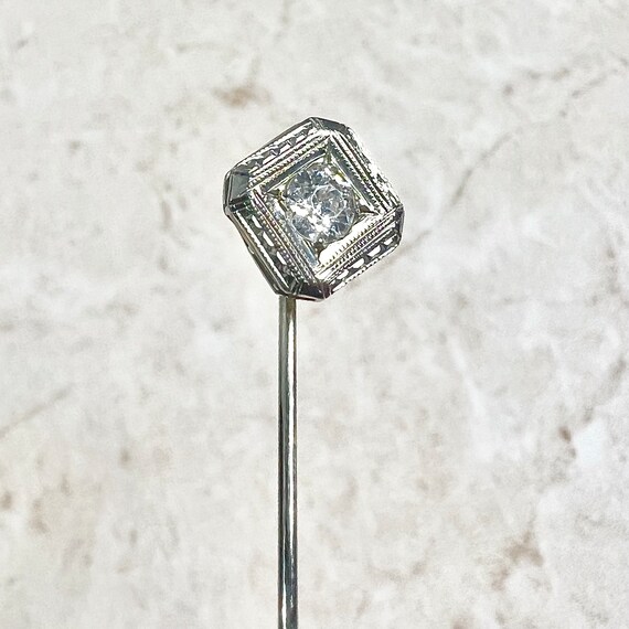 Antique Art Deco Diamond Stick Pin 14 & 18K White G… Gem