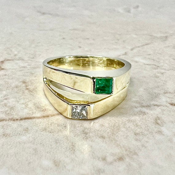 Vintage 18K Natural Emerald & Diamond Toi Et Moi … - image 1