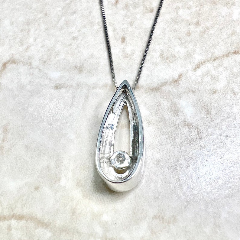 14K Diamond Solitaire Necklace 14K White Gold Teardrop Necklace Diamond Necklace 14K Gold Diamond Pendant Necklace Solitaire Pendant image 4