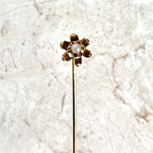 Antique Victorian Yellow Gold Seed Pearl Stick Pin - 14K Yellow Gold Pin - Natural Pearl Pin - Gold Hat Pin - Antique Stick Pin - Flower Pin