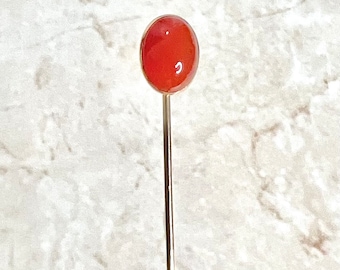 Szpilka z karneolu w stylu art déco - solidna 14-karatowa żółta szpilka - Szpilka z karneolu w stylu art déco - szpilka z chalcedonu - złote szpilki do kapeluszy