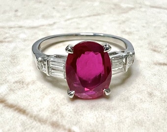 Vintage Handcrafted Platinum Ruby & Diamond Ring By Carvin French - Natural Ruby Ring - Ruby Engagement Ring - July Birthstone Ring For Her