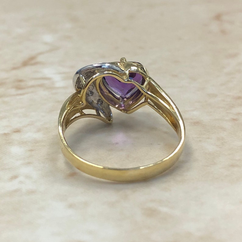 Valentine\u2019s Day Jewelry February Birthstone Love Ring 14 Karat Amethyst /& Diamond Heart Ring - Yellow Gold