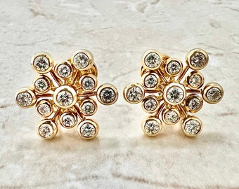 Important 18K Diamond Snowflake Earrings By Carvin French - 18K Yellow Gold Diamond Earrings - Statement Earrings - Christmas Gifts For Her