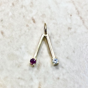 14K Natural Ruby & Diamond Pendant - Solid 14K Yellow Gold Ruby Pendant - 2 Stone Pendant - July Birthstone Pendant - Birthday Gift For Her