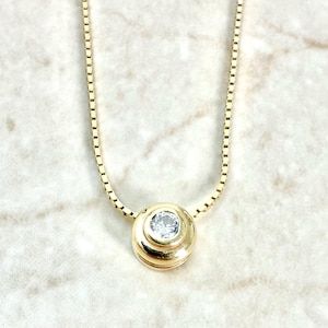 0.15 CT Solid 14K Gold Diamond Solitaire Necklace - 14K Yellow Gold Diamond Bezel Necklace - Diamond Necklace - Solitaire Pendant Necklace