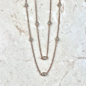 0.80 CT 14K Gold Bezel Diamond Station Necklace - Solid 14K Rose Gold Diamond By The Yard Necklace - Natural Diamond Necklaces For Women