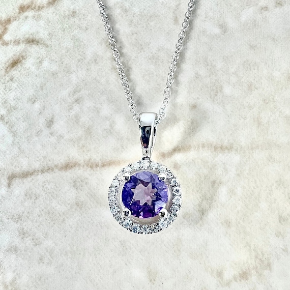 14K White Gold Large Amethyst Necklace with Diamond Accent