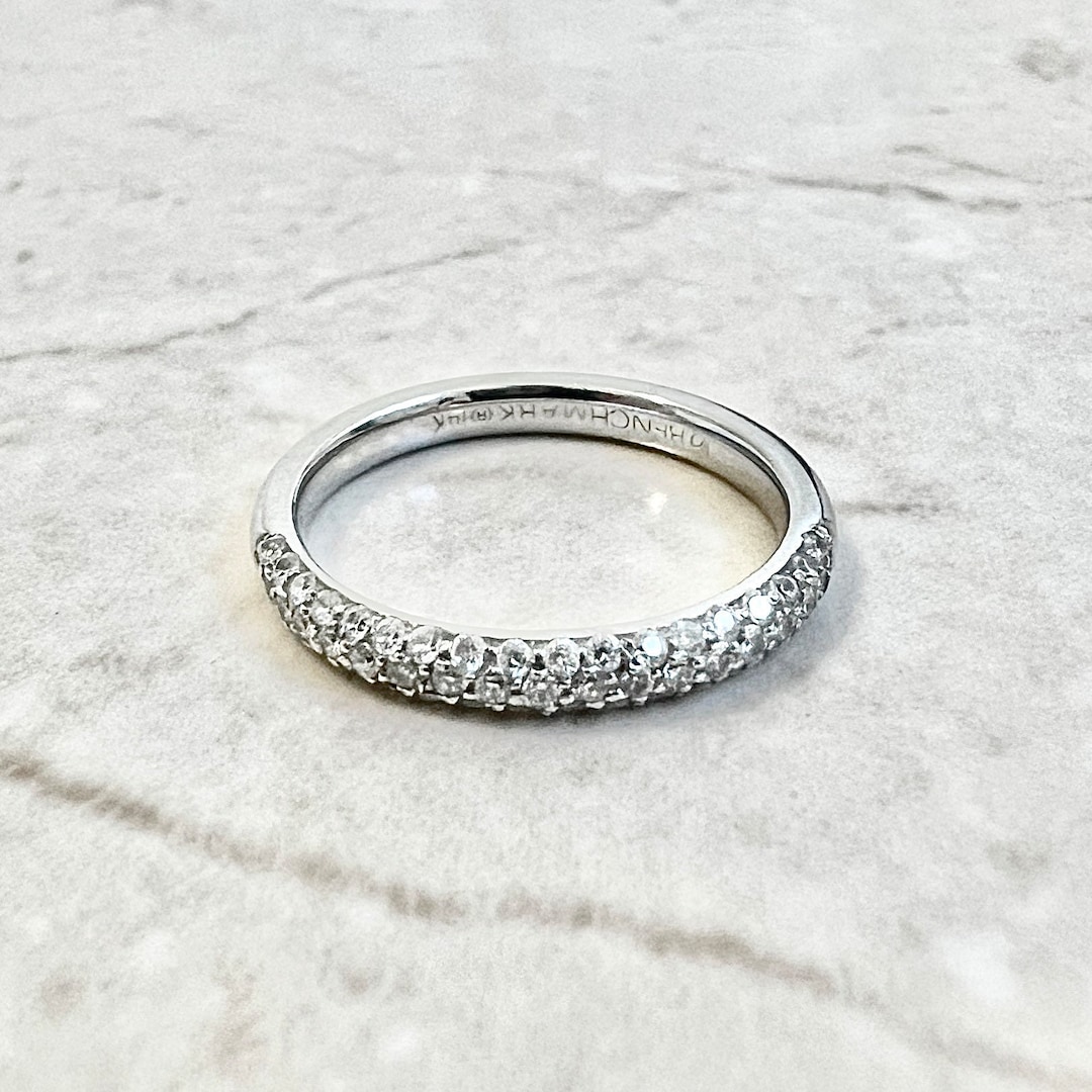 14K 3 Row Pave Diamond Wedding Band Ring - 14K White Gold Triple Row ...