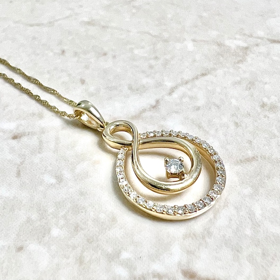 14K Diamond Infinity Pendant Necklace - 14K Yello… - image 4